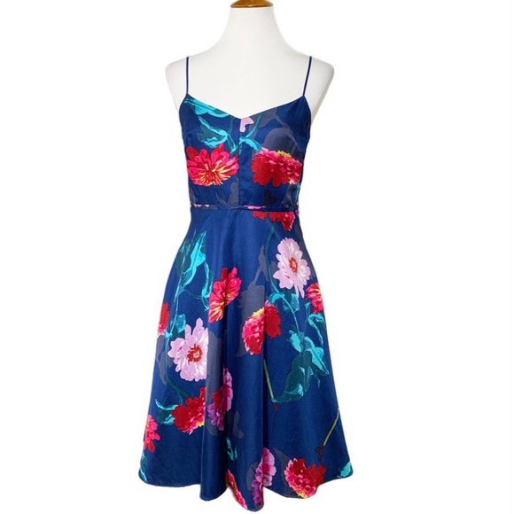 Banana Republic Dresses & Skirts - Banana Republic Blue Red Watercolor Tropical Floral Print Fit and Flare Sundress